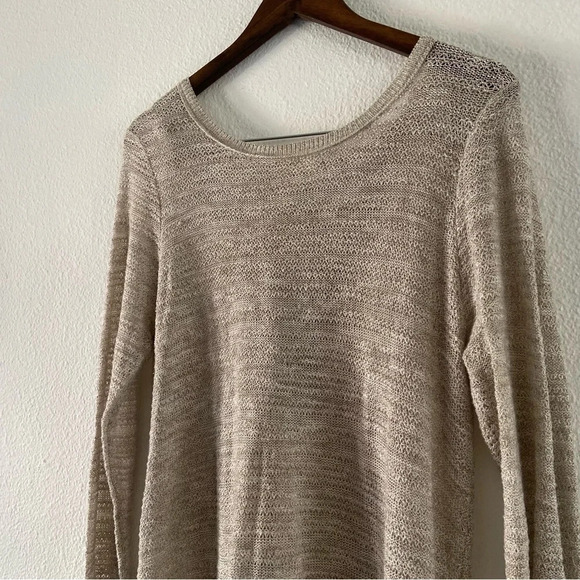 Lace Up Back Pull Over Knit Sweater Beige Lightweight Size XL Cotton Blend - Picture 5 of 12